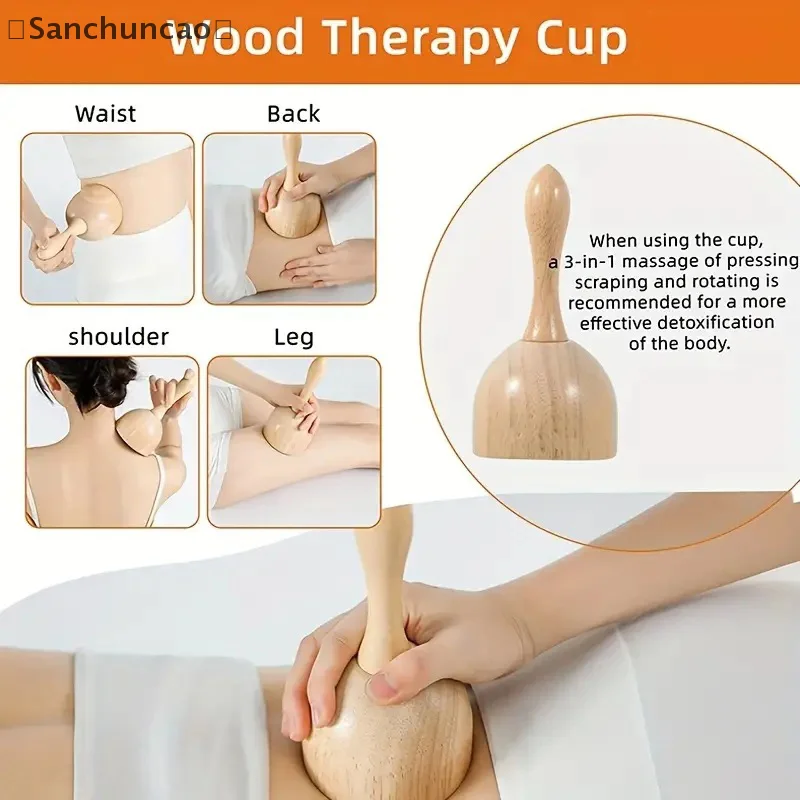 

〔San〕Wooden Handheld Massage Cup,Wooden Swedish Cup, Lymphatic Drainage Massage Tool,for Body Sculpting Anti-Cellulite Gua Sha