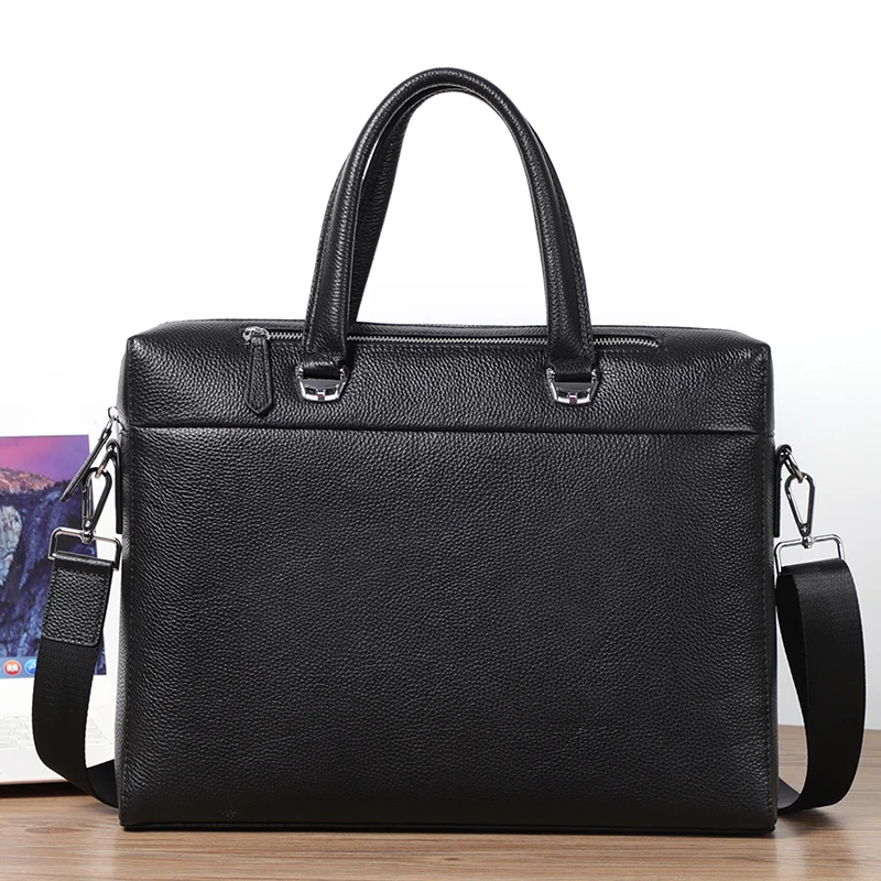 High Quality Men Briefcases Bag For 14 inch Laptop Business Travel Bags Handbags Genuine Leather Office Shoulder Bags For Man