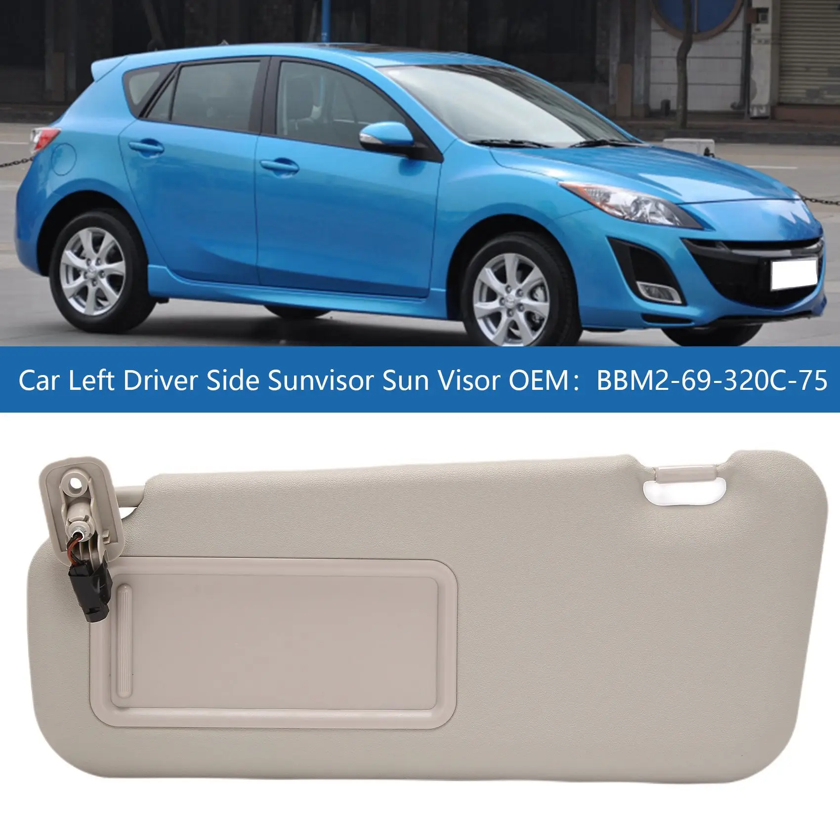 Car Left Driver Side Sunvisor Sun Visor for Mazda 3 Hatchback 2010-2013 BBM2-69-320C-75