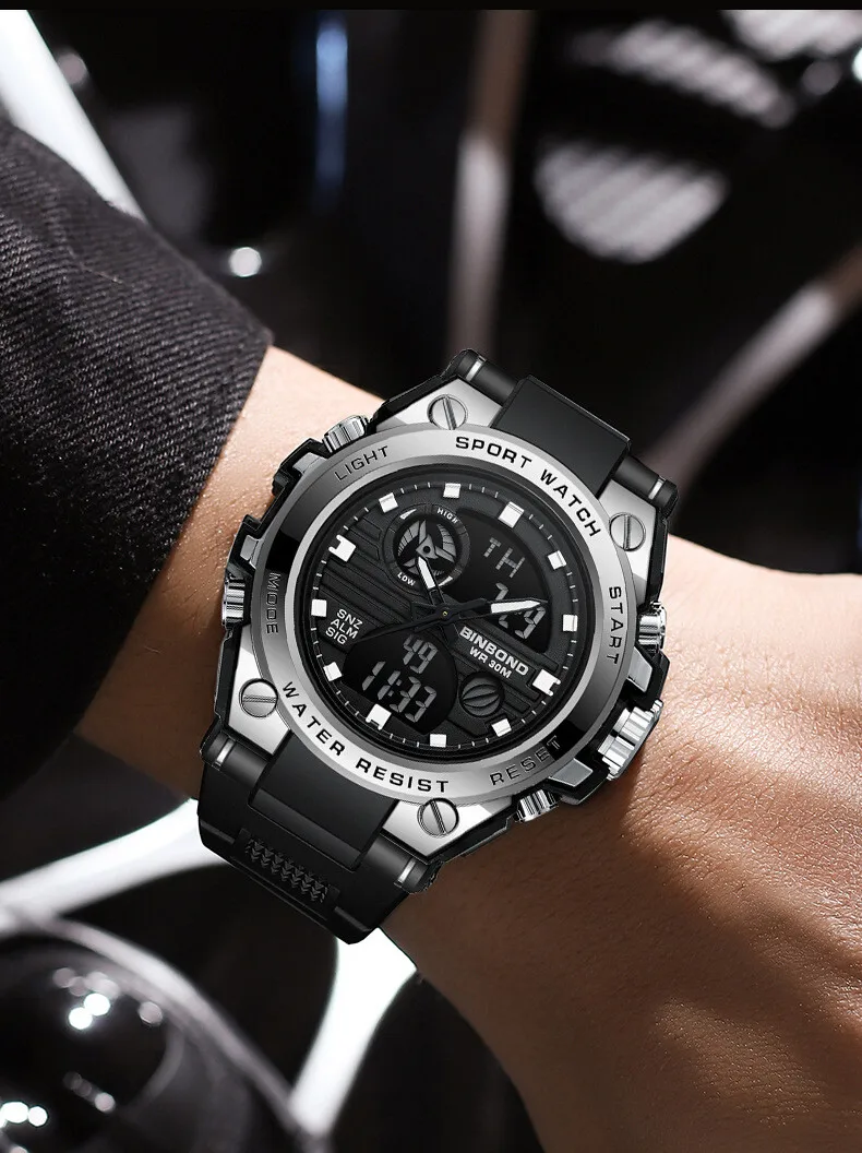 

Waterproof Luxury Fashion Men Digital Back Light Sport 50m Watch BINBOND B885