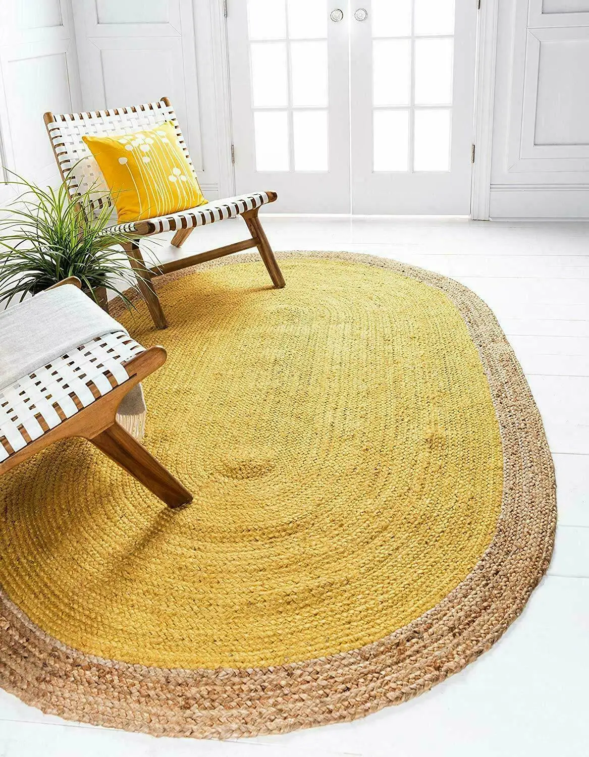 

Jute Carpet 100% Natural Woven Oval Carpet Floor Mat Double-sided Handmade 2x3' Feet Runner Carpet Living Room Decoration