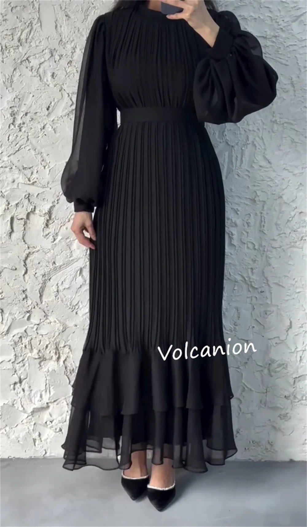 Gaun Midi Kerah O A-line Ruched Wiru Sifon Kustom Dipesan Lebih Dahulu Acara Pesta Kasual Sederhana Kualitas Tinggi