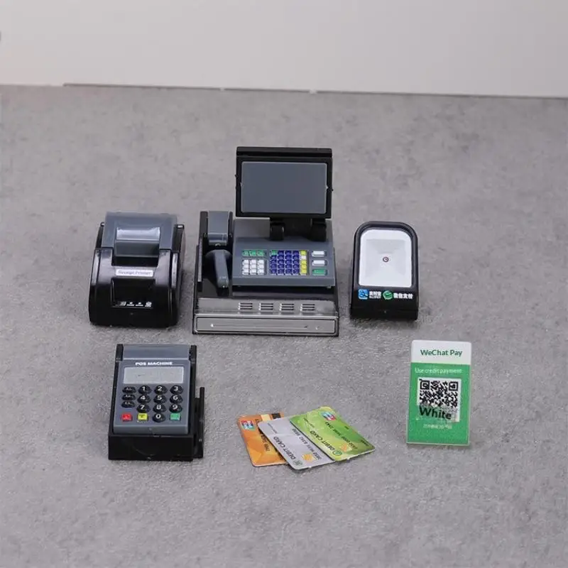 Mini Supermarket Cash Register & POS Machine Kit Collectible Fashion Figurines Set Home Indoor Decor for All Room Types Plastic