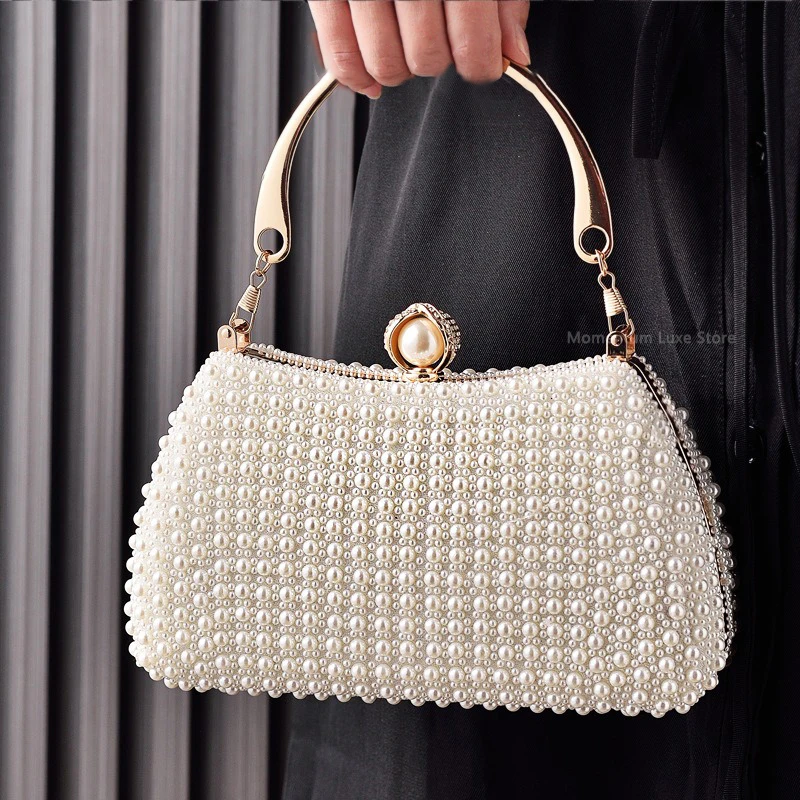 

Fashion Pearl Women Evening Bag Dinner Clutch Purse Handbags Metal Handle Chain Crossbody Shoulder Bag for Wedding Banquet Party