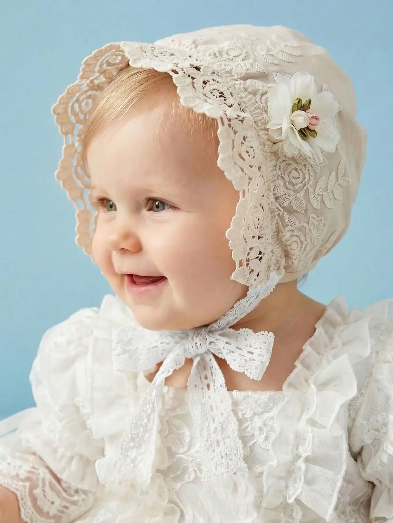 

1Pcs Retro Lace Embroidery Flower Baby Hat Baptism Photography Soft Hat Unisex Infant Cap 6-24 Months