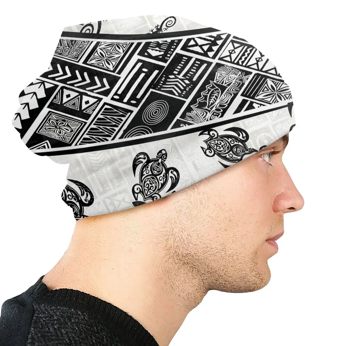 In bianco e nero tribale polinesiano invecchiato sottile cofano Homme Outdoor Samoan Skullies berretti berretti cappelli creativi