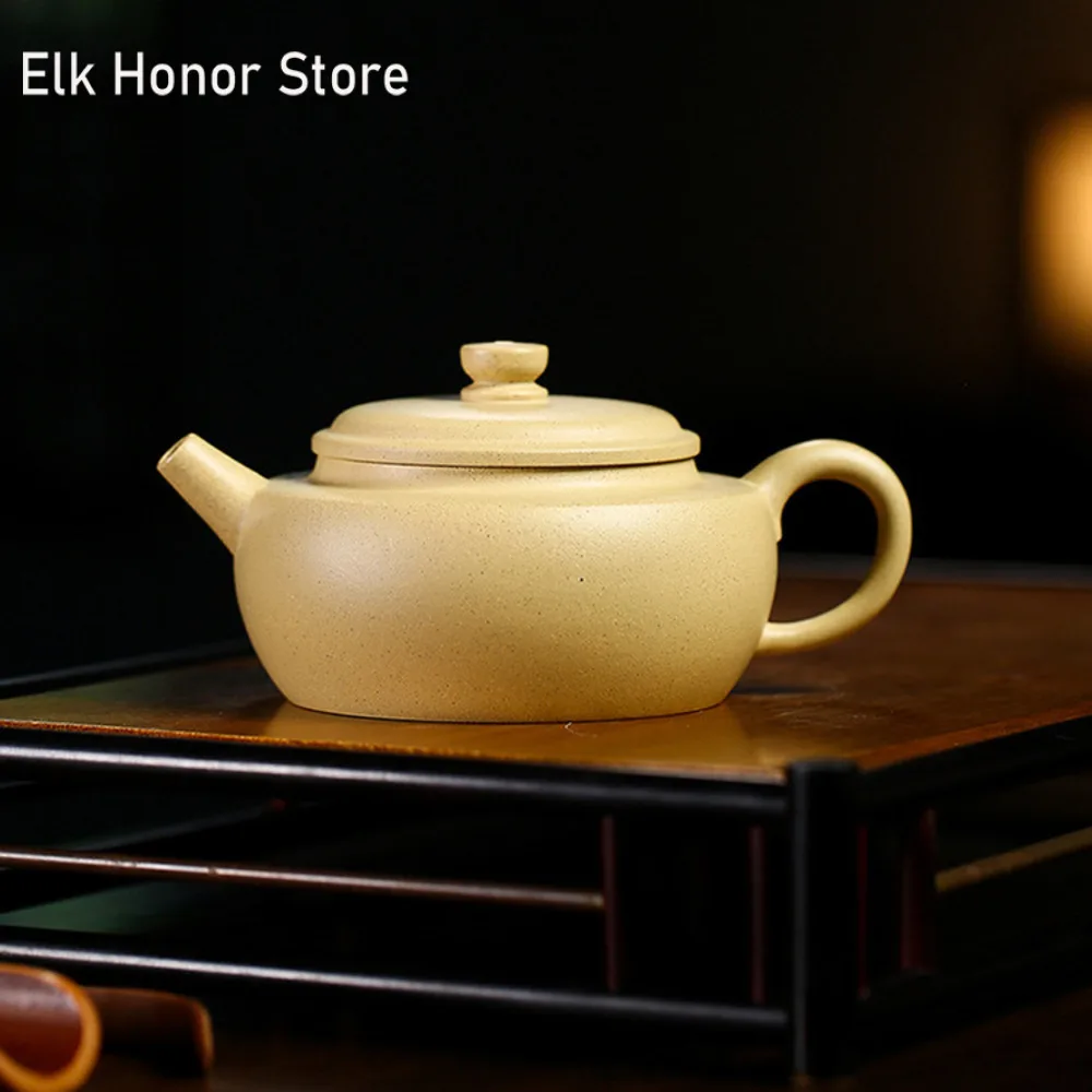 

200ml Handmade Flat Pier Pot Yixing Purple Clay Tea Set Teapot Raw Ore Benshan Green Mud Pure Kettle Tea Ceremony Accessories