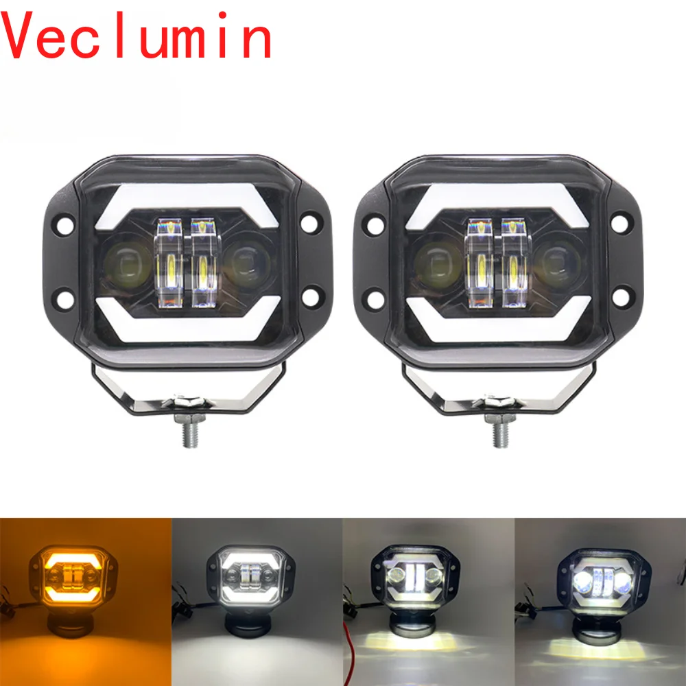 5-Inch 40W Shepherd Square Lamp Yellow and White Angel Eye Off-Road Vehicles Work Lights Condenser Lens Led Front Bumper