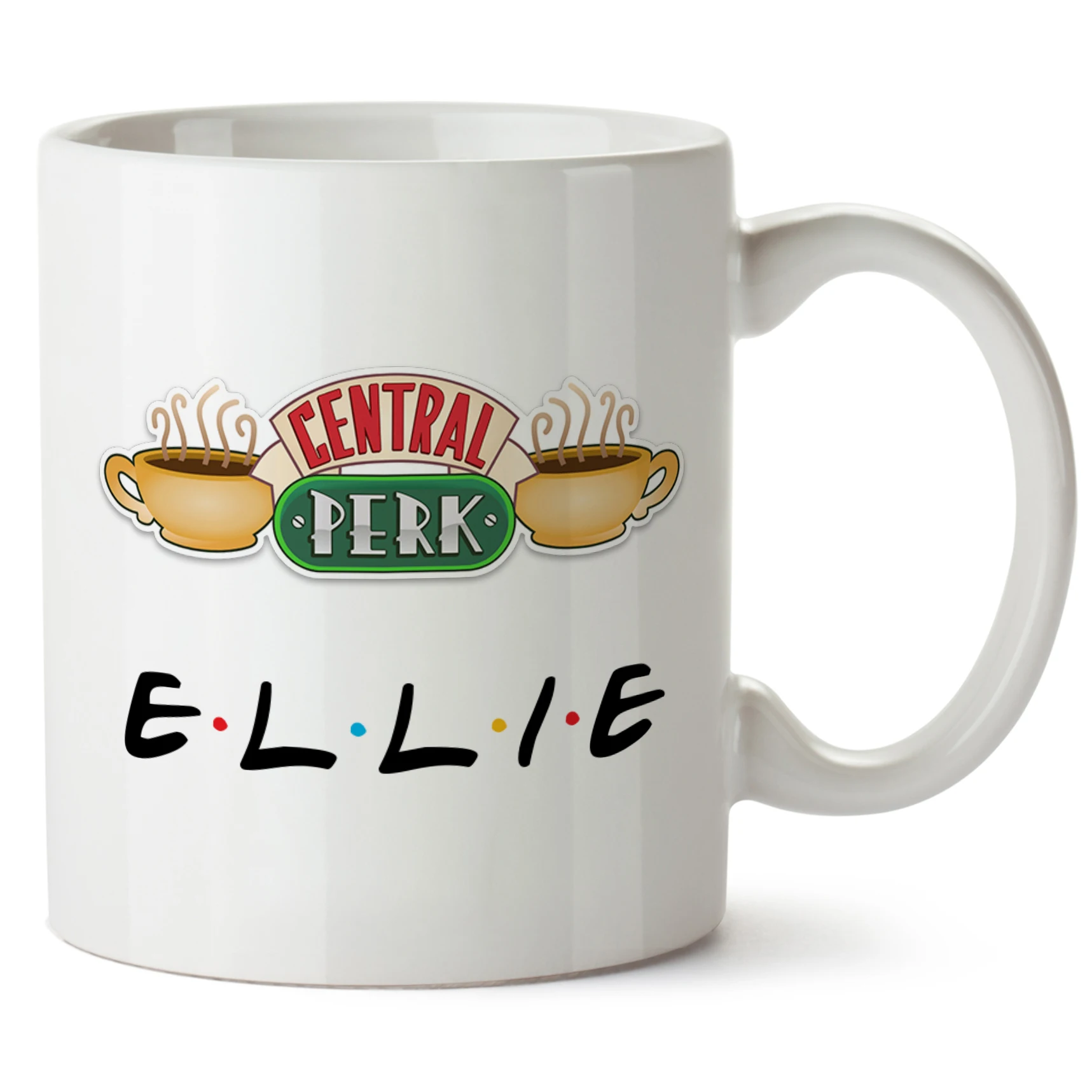 Taza de café personalizada con nombre de amigo, programa de televisión de amigos, Central Perk, 11oz, taza de té de cerámica negra y rosa, regalo de cumpleaños