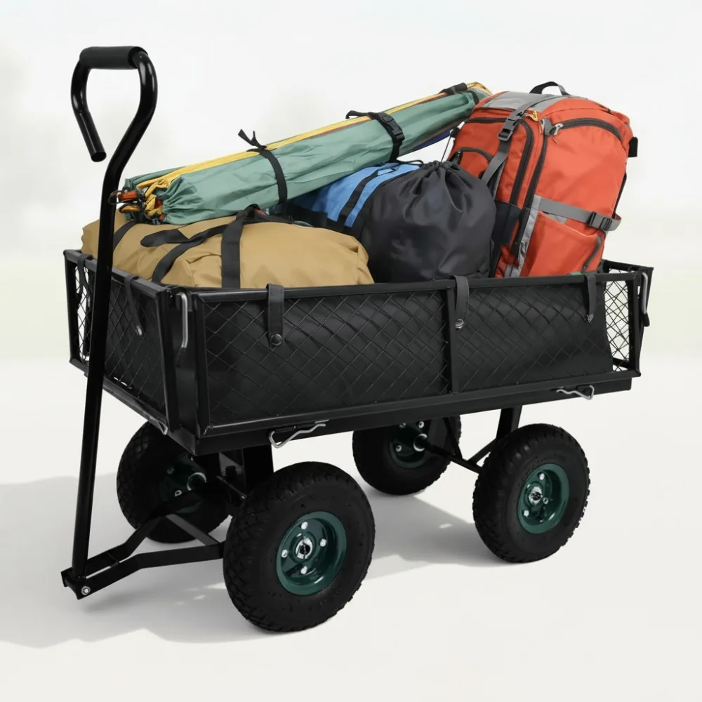 

Heavy Duty Utility Wagon Cart with Removable Mesh Sides, 400 LBS Capacity for Home Garden Outdoor Use