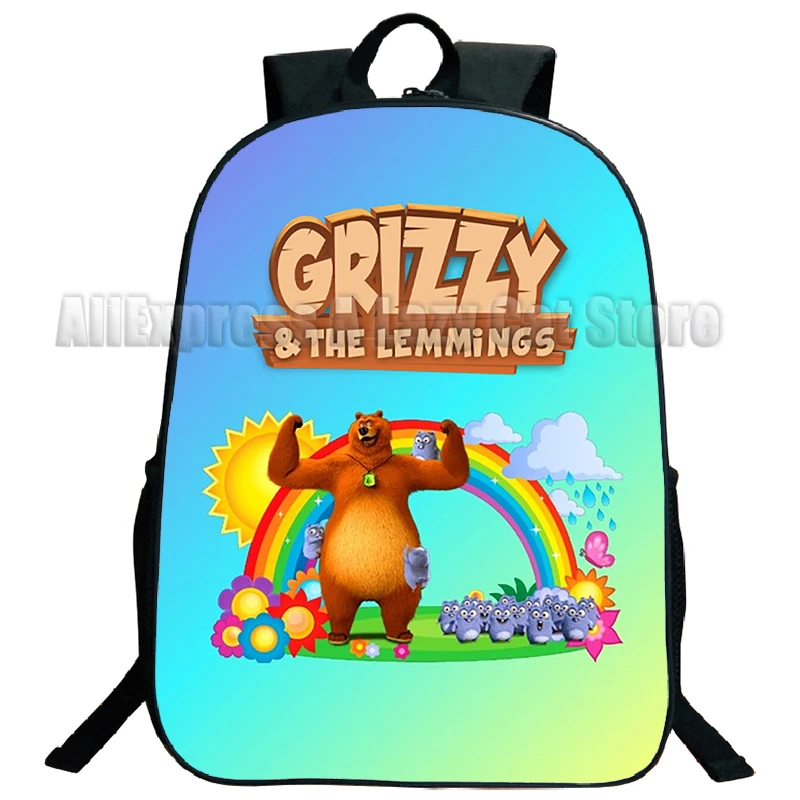 Grizzy and the Lemmings Travel Backpack Boys Girls School Computer Bookbag Cartoon Anime Student Daypack Bags