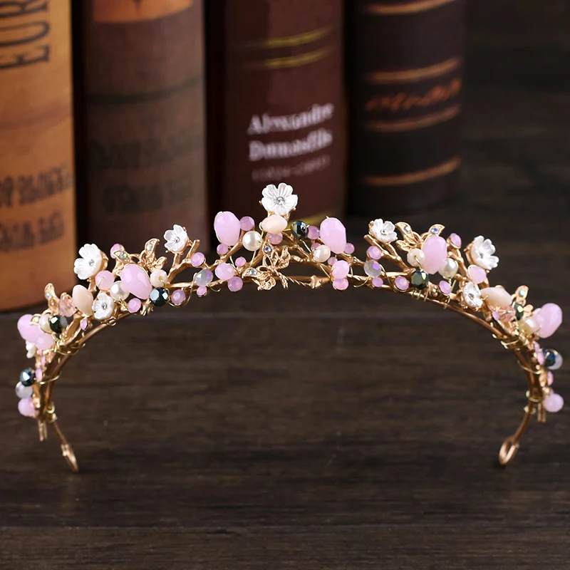 

New Wedding Crown Leaf Flower Gold Crown Rhinestone Pearl Crown Headband Wedding Hair Accessories Bridal Crown Hair Accessories