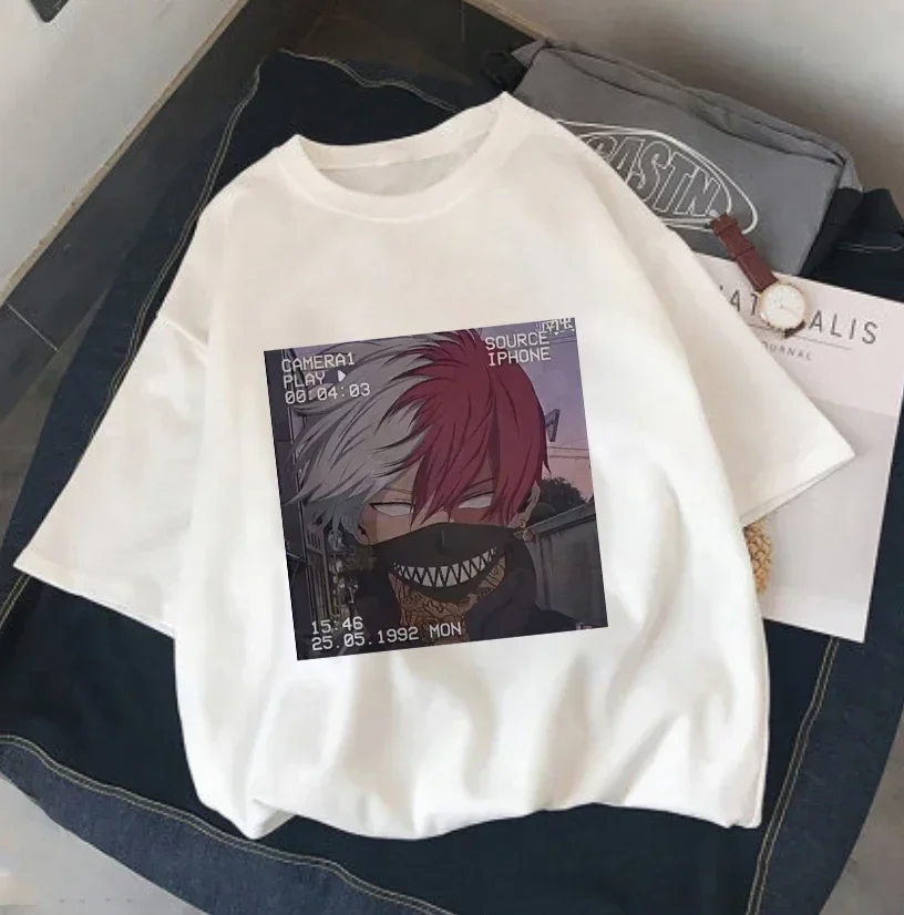 Damskie koszulki z nadrukiem Anime My Hero Academia Shoto Todoroki Letnia koszulka z krótkim rękawem Harajuku Cartoon T Shirt Odzież damska