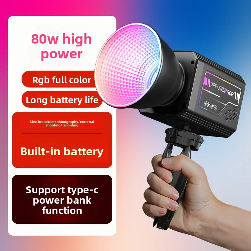 YM-S100 RGB Fotografia 80W Lanterna portátil ao ar livre COB Luz de preenchimento de alta potência 3000-6500K Lâmpada portátil para fotografia ao ar livre