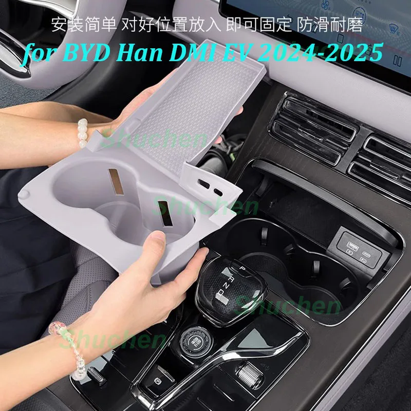 

Car Central Cup Silicone Storage Box for BYD Han DMI EV 2024-2025 Cup Holder Anti-slip Wireless Charge Pad Interior Accessories