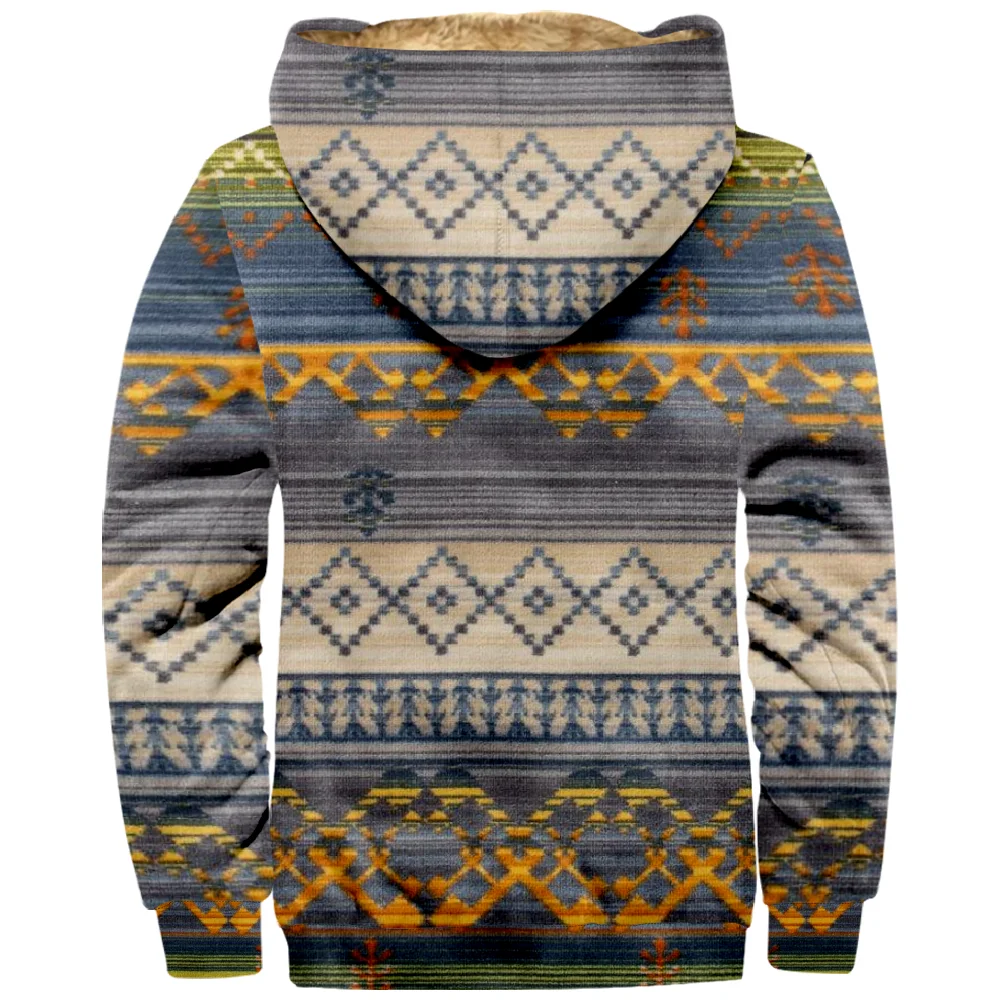 Tribal Graphic Print Vintage Hoodie Long Sleeve Zipper Sweatshirt Winter Stand Collar Coat Women Men Fashion Clothes