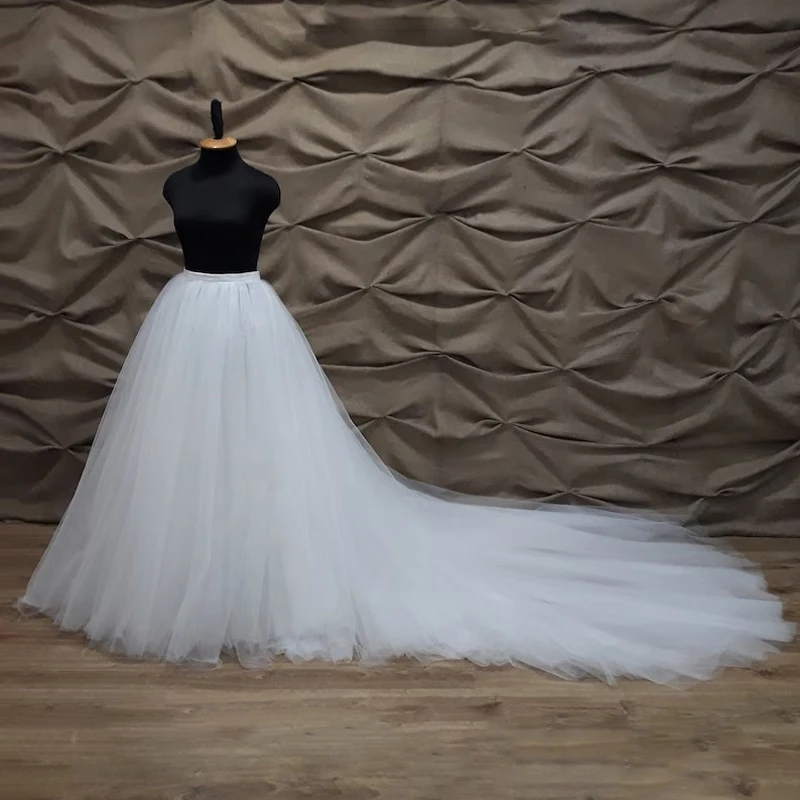 

Extra Puffy Tulle White Wedding Skirt Ball Gown 7 Layers Tulle Long Train Bridal Skirts Wedding Detachable Train Custom Made