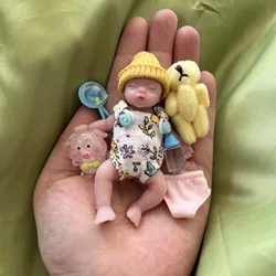 8cm Cute Mini Silicone Bebe Reborn Girl With 2 Sets Mini Outfits for Each Reborn Baby Girl Soft Touching Feeling Flexible Doll