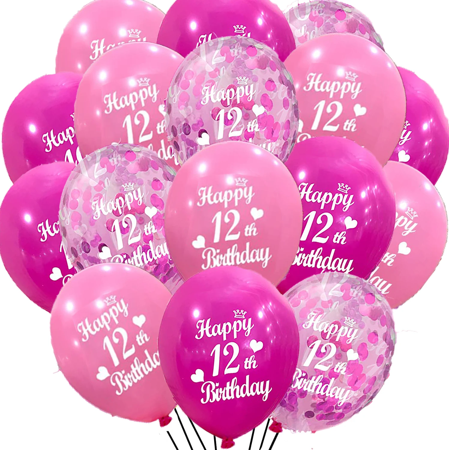 

30 Pcs Happy 12nd Birthday Latex Balloons Princess Balloons Pink Balloons for Girl 12 Years Old Birthday Party Decorations