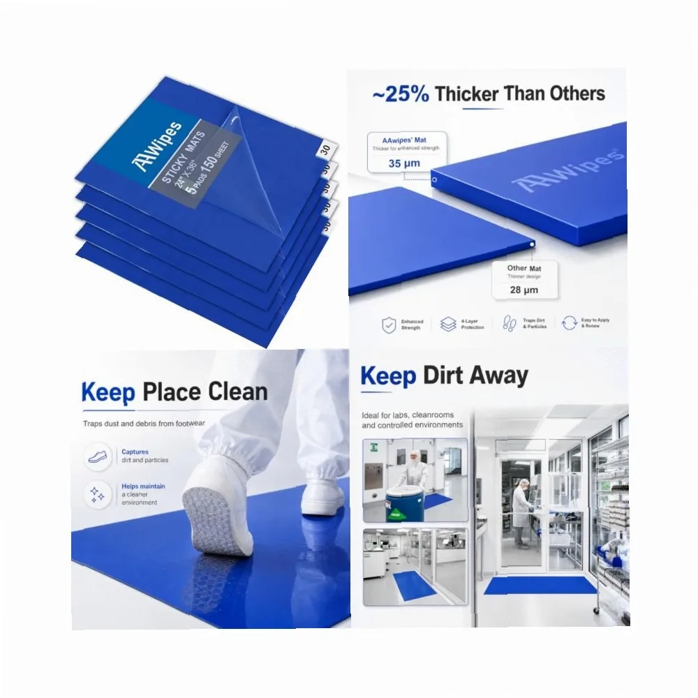 Sticky Adhesive Floor Mat 24x36in, 5 Boxes of 30 Sheets Cleanroom Dust Control Mat for Lab, Hospital