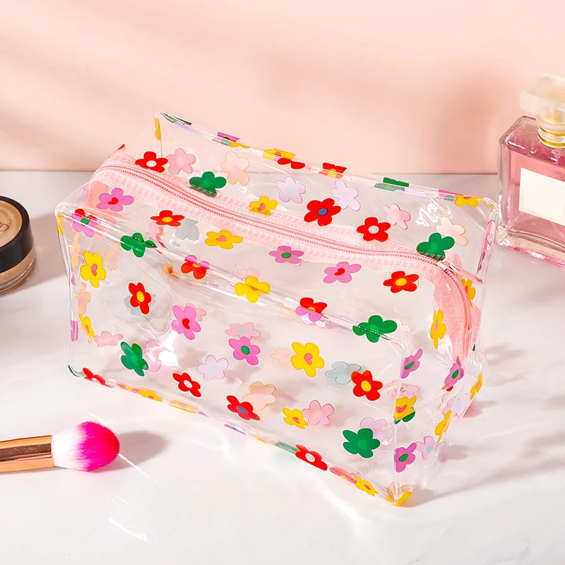 

Clear Makeup Bag Fashion Cute Pvc Travel Portable Mini Wash Storage Bags Flower Print Women Zipper Cosmetic Bag Toiletry Bag New