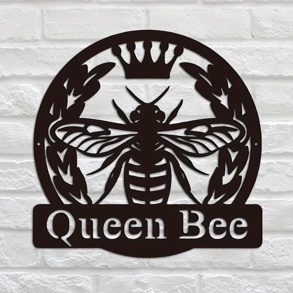 1pc Bee Queen Monogram Metal Wall Hanging Sign Perfect Wall Art Decor for Your Patio Garden or Housewarming Gift Art