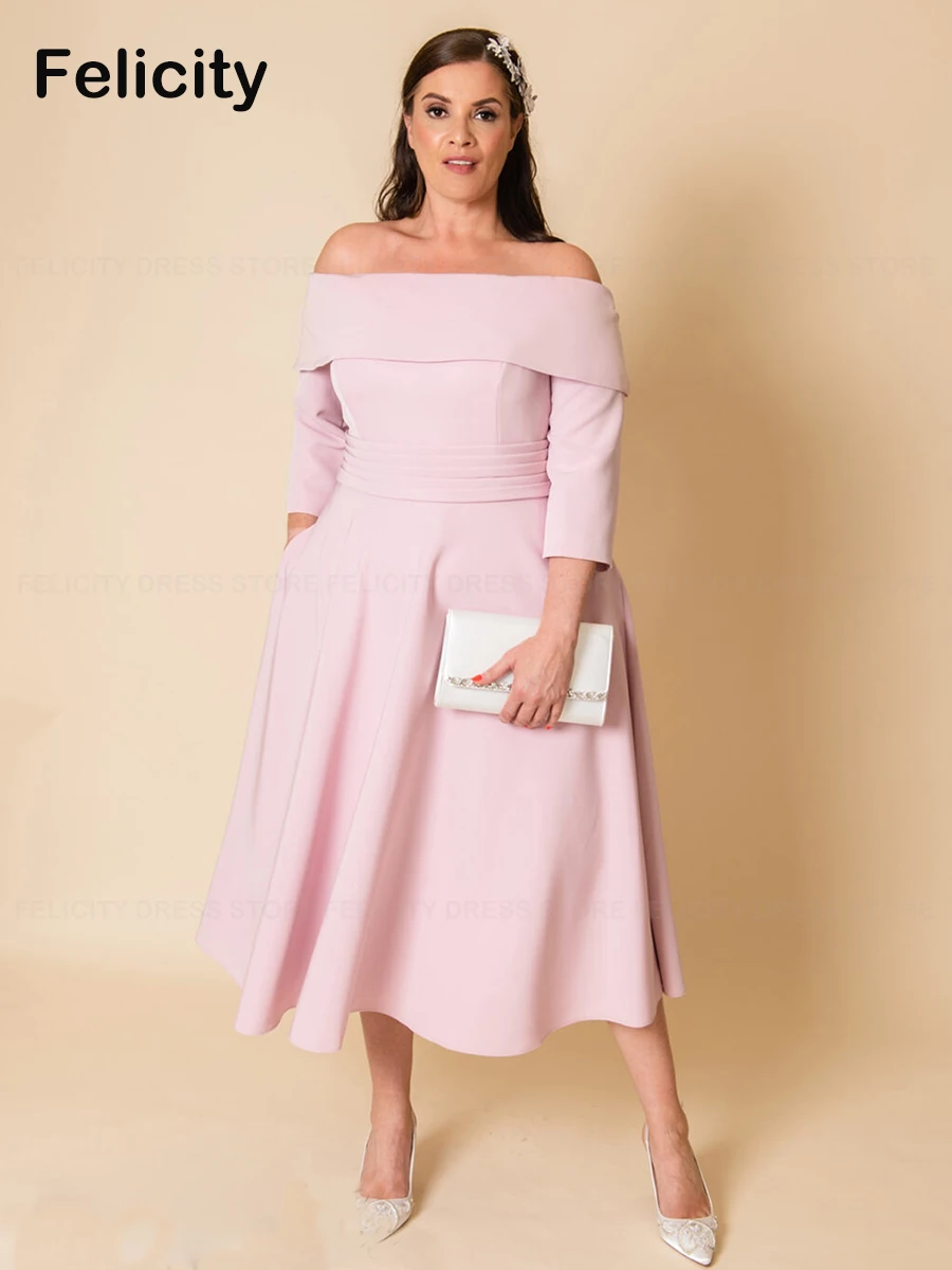 

Plus Size Mother of the Bride Dresses 2023 A-Line Off the Shoulder Party Wedding Guest Dresses Bow Pleated Robes Invitée Mariage