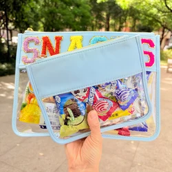 1PCS Clear Flat Pouches Transparent Cosmetic Toiletry Pouch Bag  Customizable with Embroidery Patches Travel Snack Bag