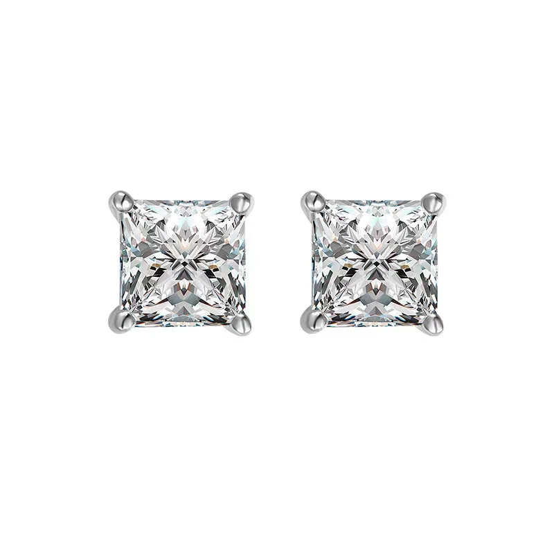 Trendy 925 Sterling Silber Prinzessin Platz High Carbon Diamant Ohrringe Schraube Zurück für Frauen Schmuck 4 Prong Ohr Studs Geschenk