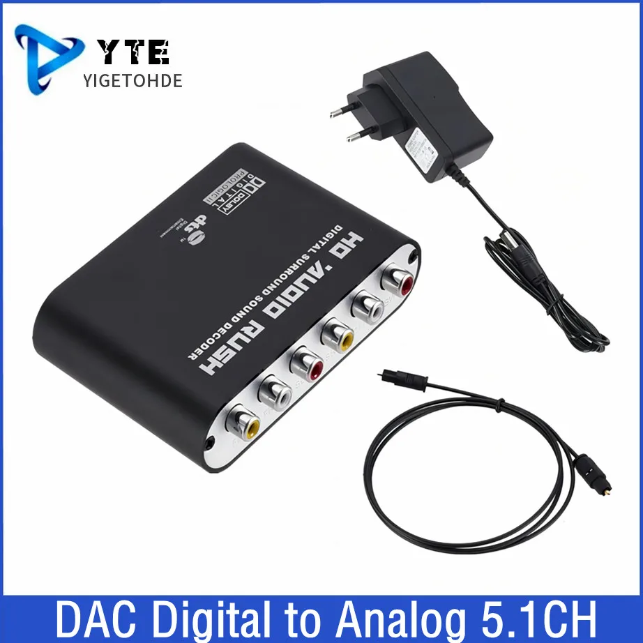 

YIGETOHDE AC3 Audio Digital to Analog 5.1 Channel Stereo DAC Converter Optical SPDIF Coaxial AUX 3.5Mm to 6RCA Decoder Amplifier