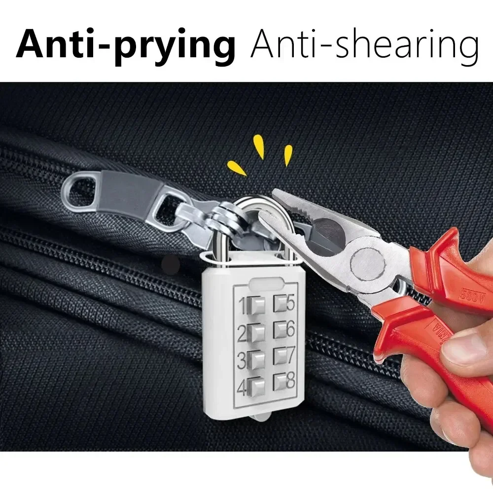 8 Digit Padlock Outdoor Waterproof Combination Zinc Alloy Travel Luggage Lock with Key for Suitcase Backpack Anti-Theft