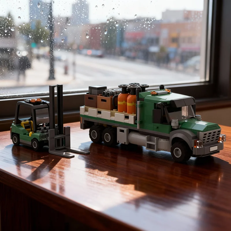 

Набор для сборки грузовика-платформы с вилочным погрузчиком (347 деталей), модель городского транспорта, конструктор, рождественский подарок, развивающая игрушка, идея для творчества, DIY