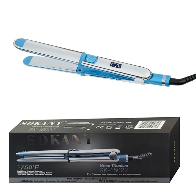 750 ℉ ステンレス製ヘアストレートナー、プロ仕様のフラットアイロン、あらゆる髪質に対応&カールアイロン一体型スタイリングヘアツール 1