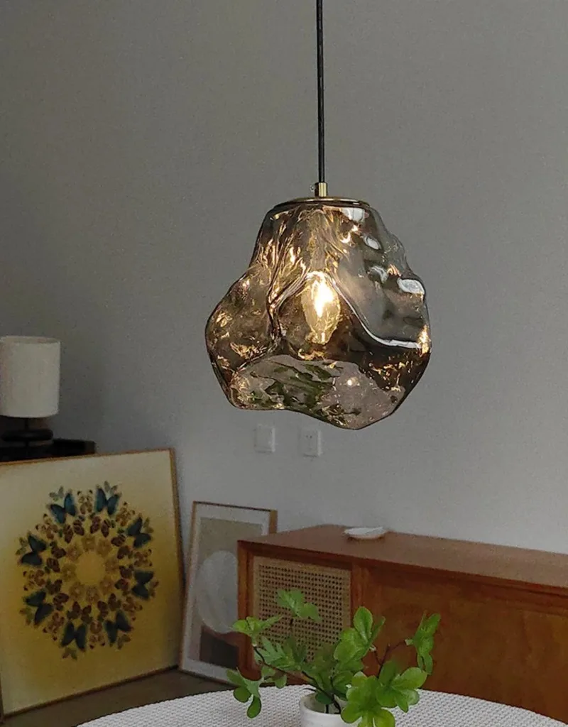Ice Crystal Pendant Lamp Nordic Minimalism Bedside Restaurant Mirror Front Atmosphere Droplight Glass Stone Ceiling Chandelier