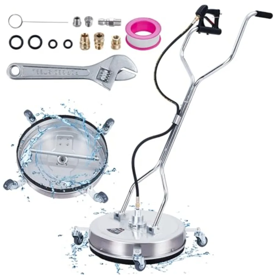 

20-дюймовая насадка для очистки поверхностей под давлением с двойной ручкой, 4 колесами, соединителем 3/8 дюйма, 2 сменными насадками, из нержавеющей стали, для моек высокого давления