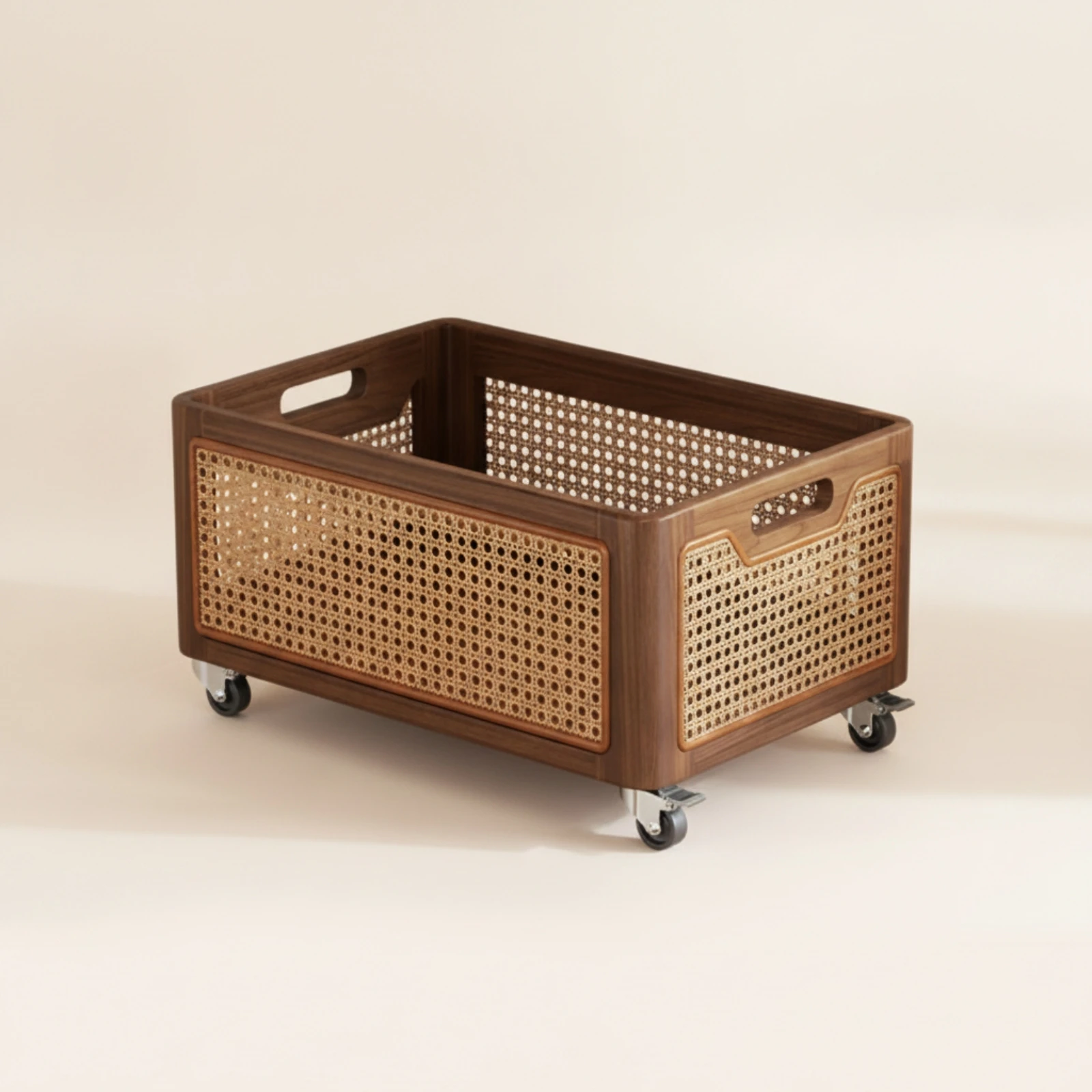 Storage Basket with Wheels Mobile Storage Box with Wheels Rolling Basket Woven Decorative for Living Room, Reading Nook