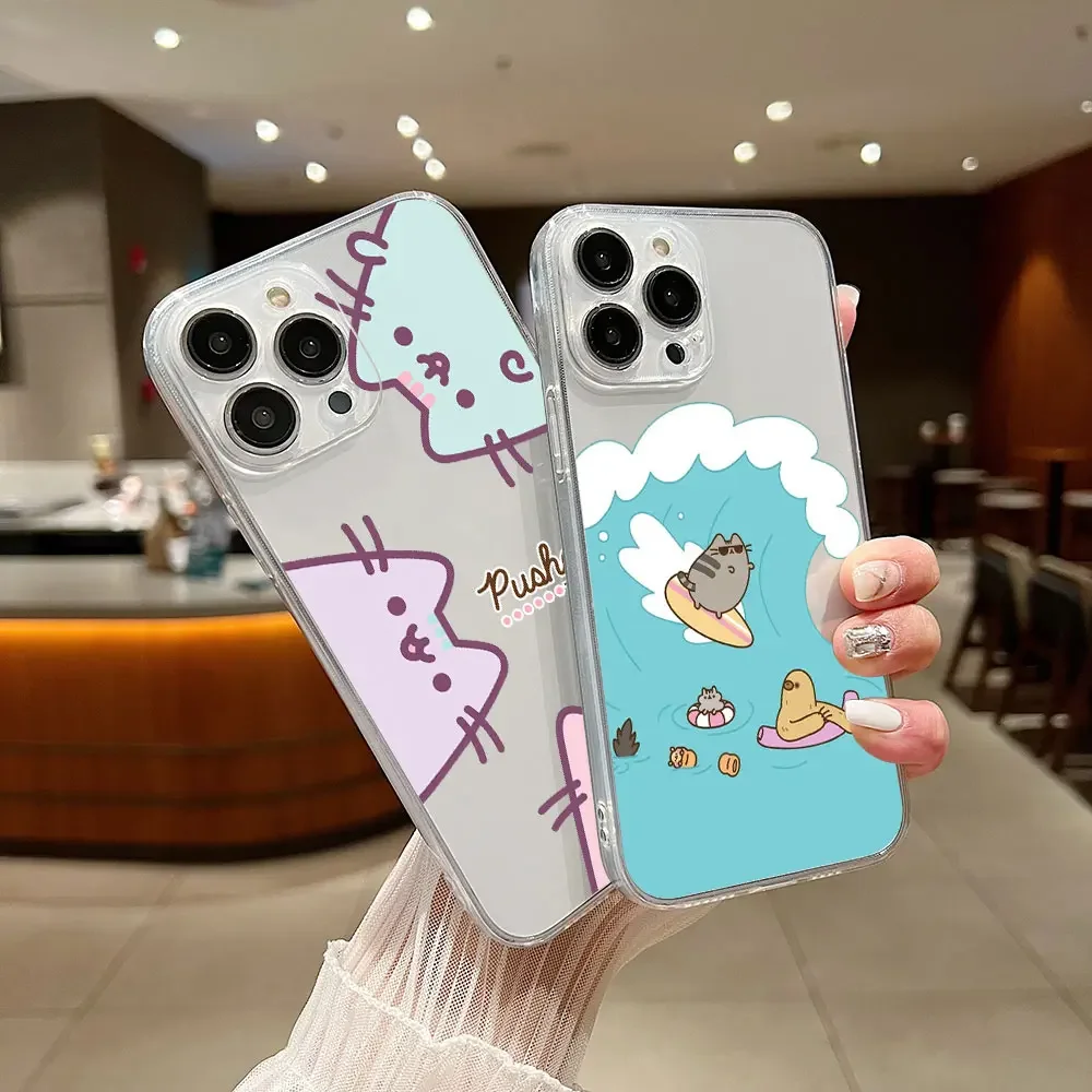 Cartoon Pusheen Cat Clear Case per Samsung A73 A72 A71 A53 A52 A51 A50 A42 A33 A32 A31 A30 A24 A23 A22 A13 A12 A11 A10 A05 5G