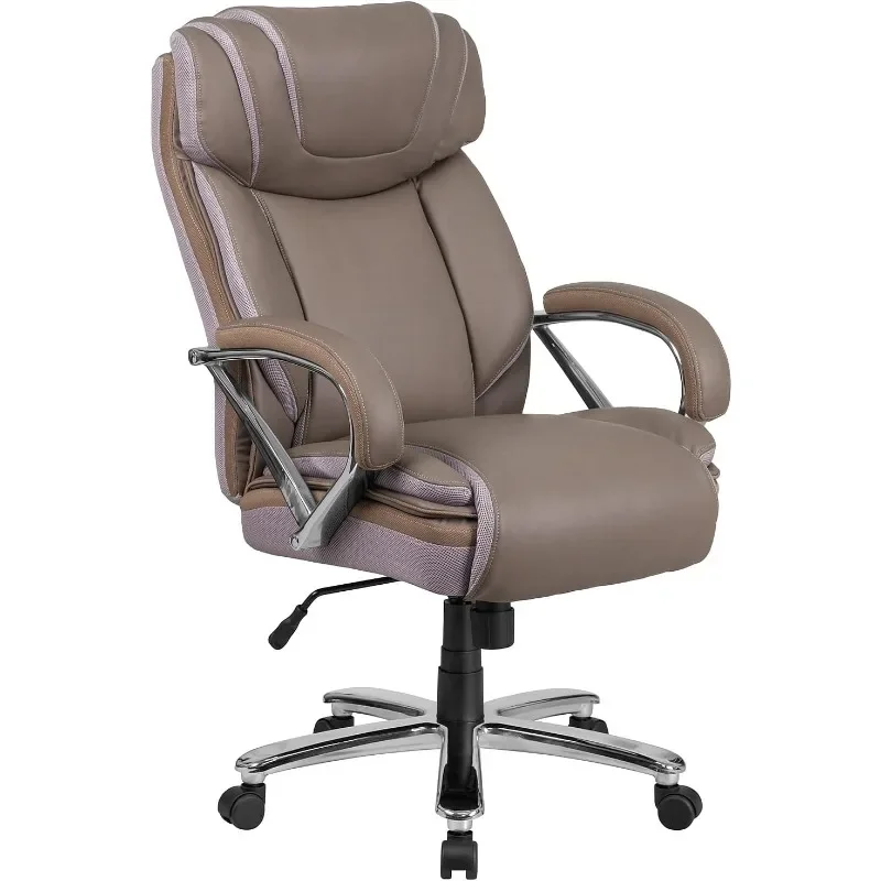 Silla de oficina ergonómica giratoria ejecutiva, asiento Extra ancho, grande y alto, cuero marrón