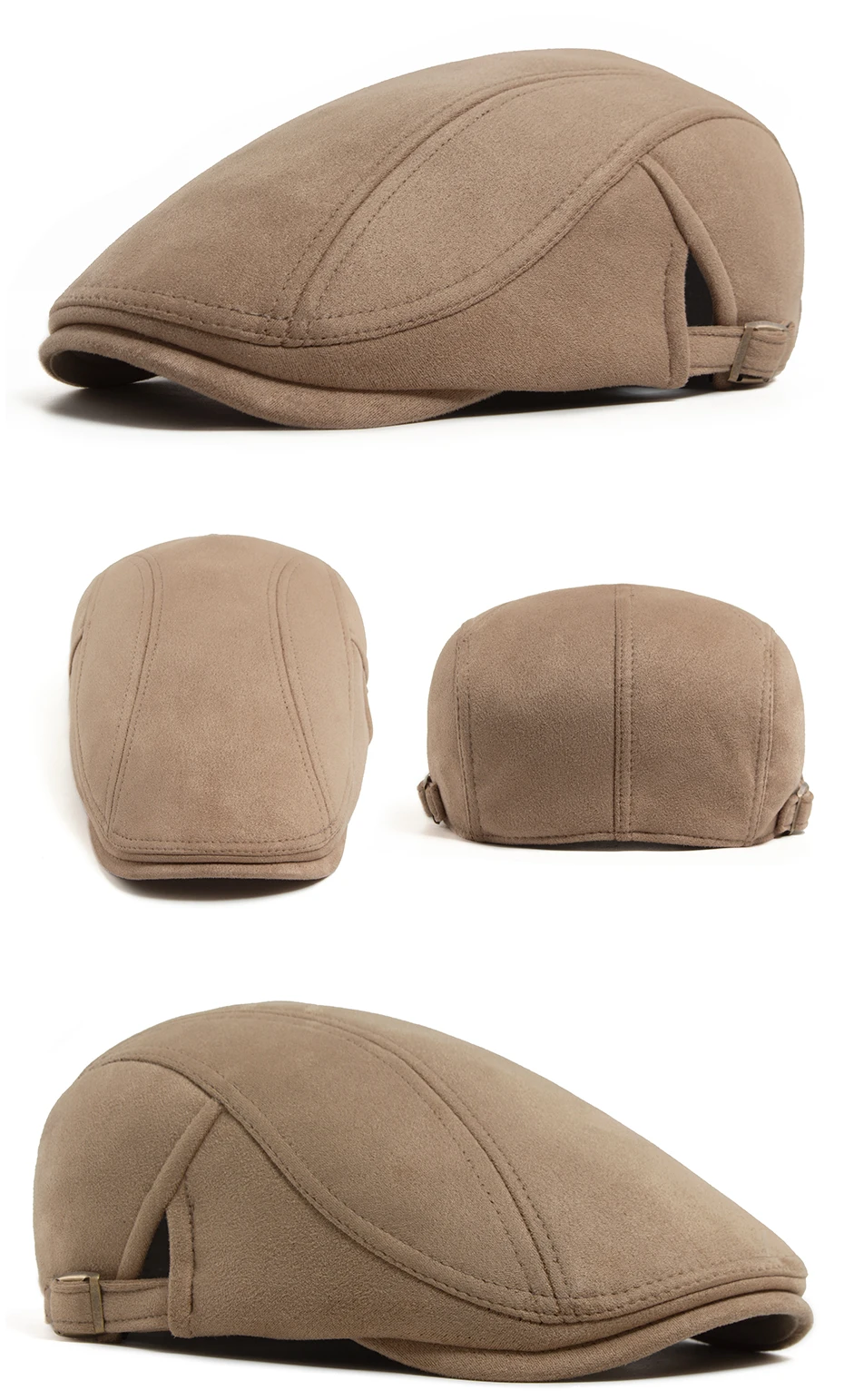 Herbst Winter Faux Wildleder Baskenmütze Mode Frauen Männer Retro Zeitungsjunge Mütze Casual Flache Visier Hut Berets Seite Schnalle Für Einstellbar Neue – Detail 7