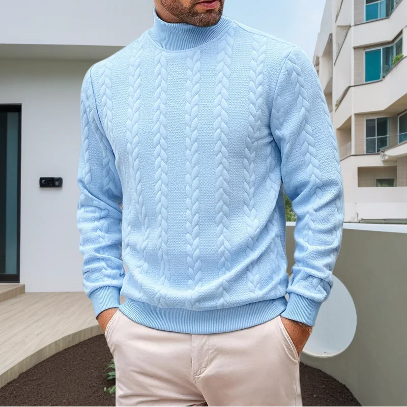 

2025 Autumn Winter New style Men's pure color casual pullover Sweater Men Slim Fit Fashionable Jacquard Turtleneck Warm hoodie