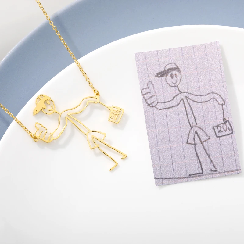 Custom Hand Drawn Picture Logo Pattern Necklaces For Women Men Stainless Steel Customized Necklace Pendant Personalized Jewelry