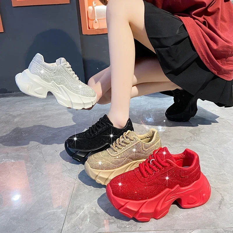 Shoes for Women 2024 New Shiny Rhinestone Women\'s Sneakers Shoes Autumn Korean Fashion Thick Sole Sports Shoes Zapatos De Mujer