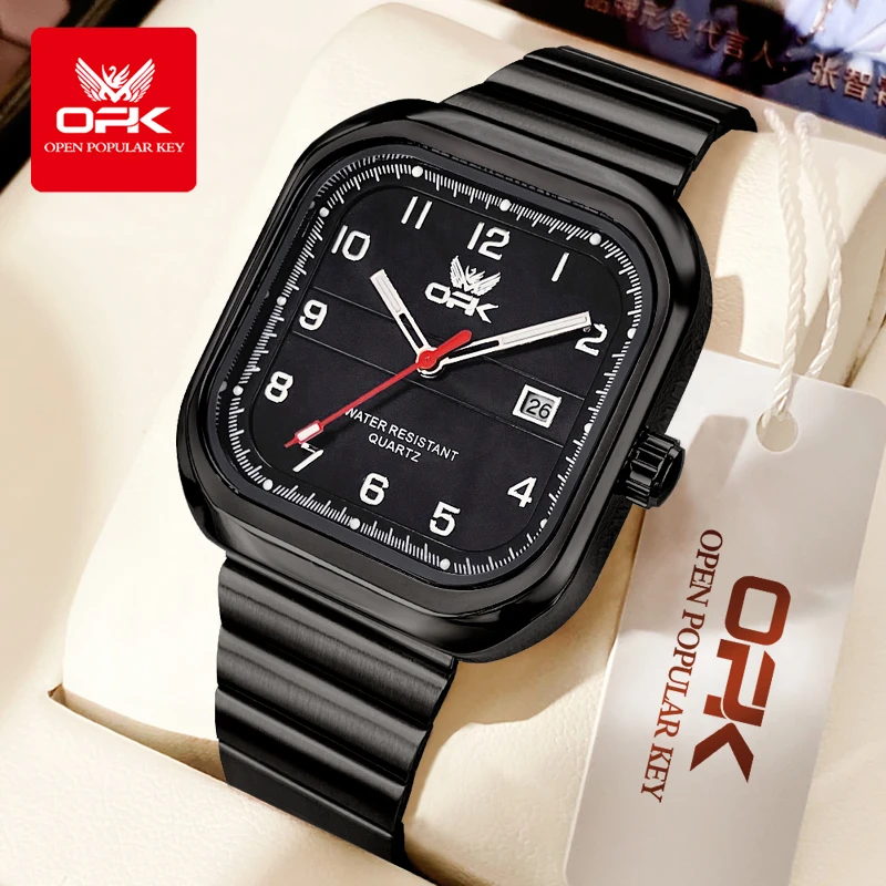 

OPK 6040 Square Man Watch Original Steel Strap Waterproof Quartz Wrist Watches for Men Classic Digital Dial Simple Men's Watches