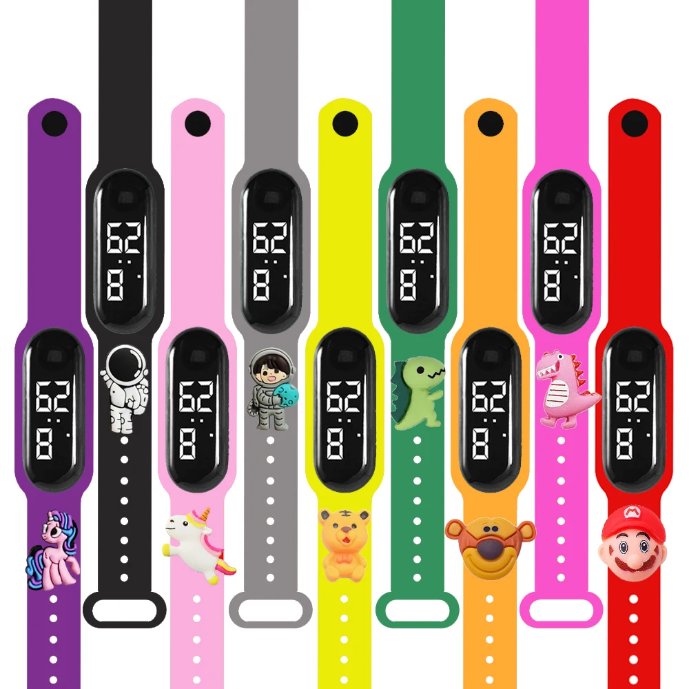 Children's Waterproof LED Digital Sports Watch Cartoon Dinosaur Unicorn Design Kids Electronic Watches for Boys Girls Bracelet