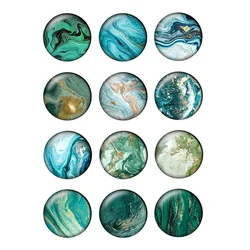 12pcs/lot Golden Line Blue-green Imitation Stone Texture Patterns Round Photo Glass Cabochon Demo Flat Back Making Findings T218