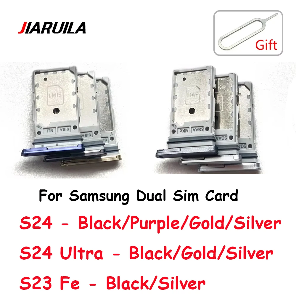 New Dual Sim Card For Samsung S24 Plus Ultra S23 Fe Sim Card Slot Tray Holder Sim Card Reader Socket Replacement Parts + Pin