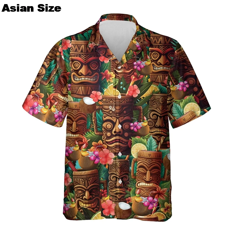 メンズ半袖カクテルシャツ,ラペルブラウス,ユニセックスアロハトップ,ドリンクジュース,ボタン付き衣類,夏服,2020