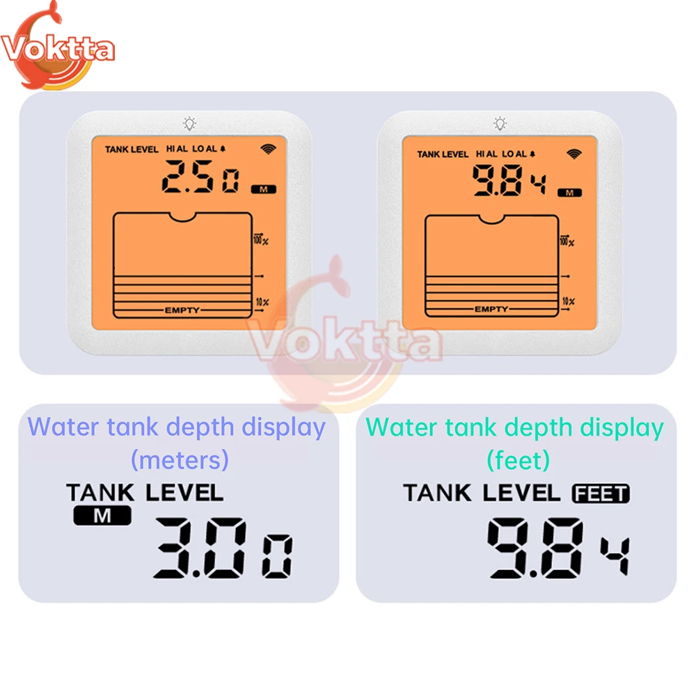 Medidor de nível ultrassônico sem fio, 433mhz, tanque de água digital doméstico, medidor de nível de líquido, alarme de altura, sensor de temperatura, monitor