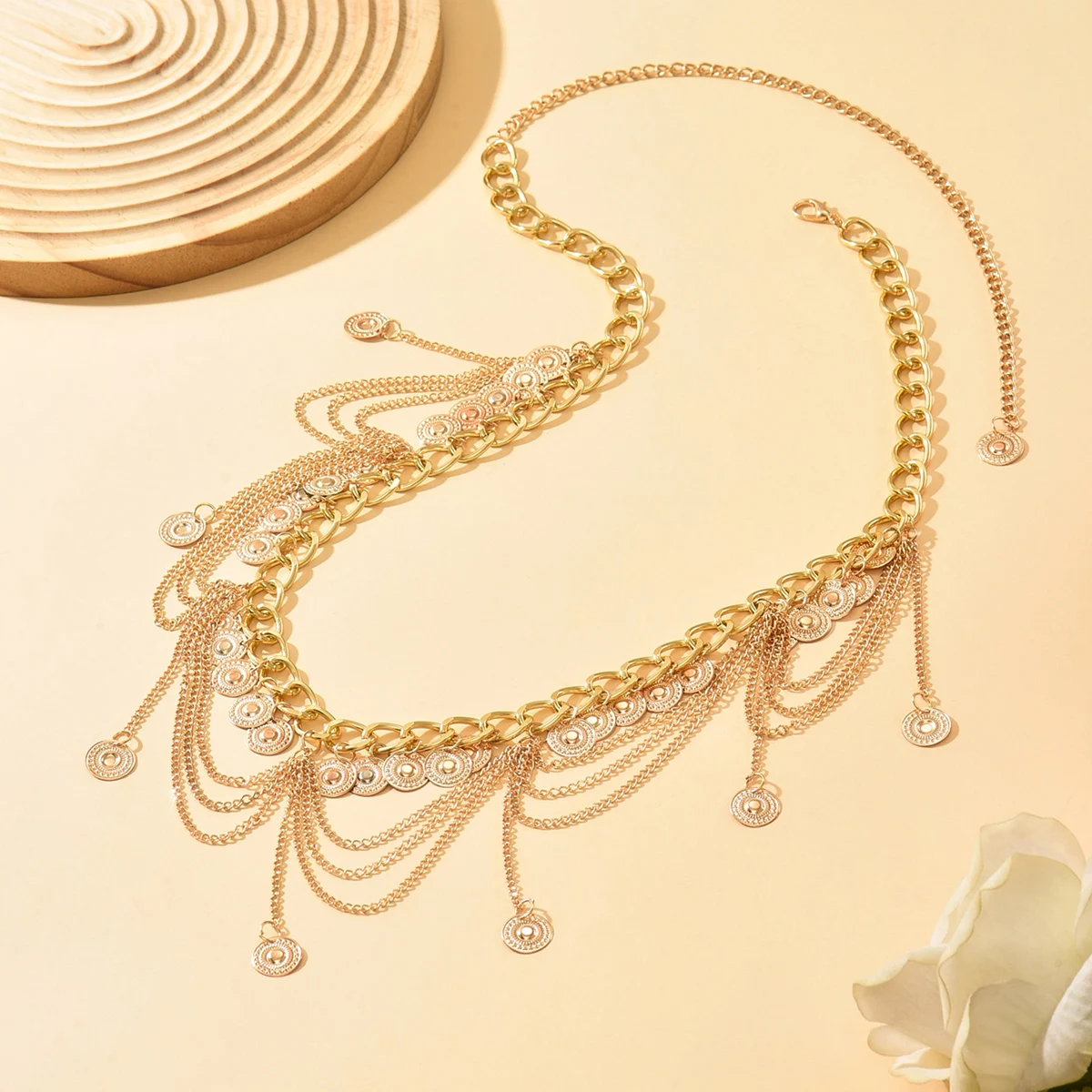 موضة جديدة الرقص الشرقي الخصر سلسلة للنساء أنيقة الذهب اللون عملة شرابة الخصر قلادة تنورة سلاسل حزام مجوهرات