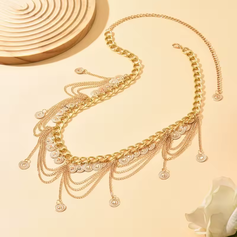 New Fashion Belly Dance Waist Chain For Women Elegant Gold Color Coin Tassel Waist Necklace Skirt Chains Jewelry Belt - Image 3